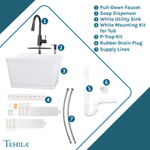 Cargar imagen en el visor de la galería, Tehila Standard Wall-Mounted White Utility Sink with Black Finish Pull-Down Faucet
