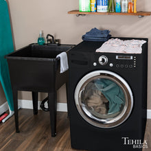 Cargar imagen en el visor de la galería, Tehila Basics Freestanding Black Utility Sink with Black Finish Dual Handle Utility Faucet
