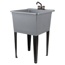 Load image into Gallery viewer, Tehila Basics Freestanding Grey Utility Sink with Black Finish Dual Handle Utility Faucet
