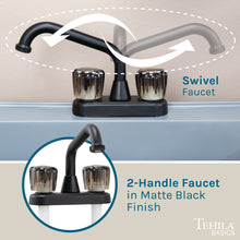 Load image into Gallery viewer, Tehila Basics Freestanding Grey Utility Sink with Black Finish Dual Handle Utility Faucet
