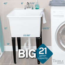 Cargar imagen en el visor de la galería, Tehila Basics Freestanding White Utility Sink with Chrome Finish Dual Handle Utility Faucet
