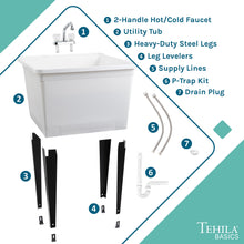 Cargar imagen en el visor de la galería, Tehila Basics Freestanding White Utility Sink with Chrome Finish Dual Handle Utility Faucet
