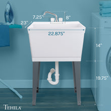 Load image into Gallery viewer, Tehila Standard Freestanding White Utility Sink with Chrome Finish Double Knob Utility Faucet
