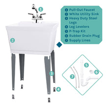 Cargar imagen en el visor de la galería, Tehila Standard Freestanding White Utility Sink with Chrome Finish Pull-Out Faucet
