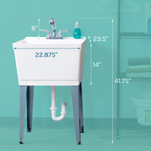 Cargar imagen en el visor de la galería, Tehila Standard Freestanding White Utility Sink with Chrome Finish Pull-Out Faucet
