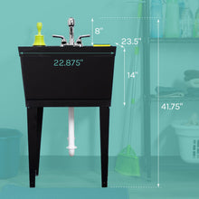 Load image into Gallery viewer, Tehila Standard Freestanding Black Utility Sink with Chrome Finish Pull-Out Faucet
