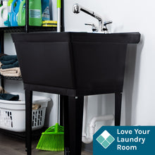 Load image into Gallery viewer, Tehila Standard Freestanding Black Utility Sink with Chrome Finish Pull-Out Faucet
