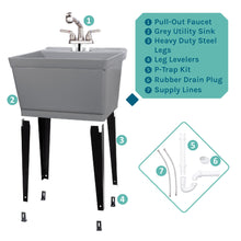 Load image into Gallery viewer, Tehila Standard Freestanding Grey Utility Sink with Stainless Steel Finish Pull-Out Faucet

