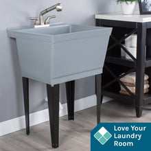 Load image into Gallery viewer, Tehila Standard Freestanding Grey Utility Sink with Stainless Steel Finish Pull-Out Faucet
