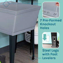 Load image into Gallery viewer, Tehila Standard Freestanding Grey Utility Sink with Stainless Steel Finish Pull-Out Faucet
