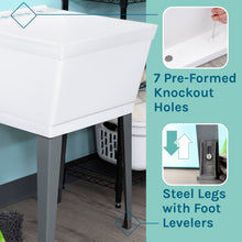 Load image into Gallery viewer, Tehila Standard Freestanding White Utility Sink with Stainless Steel Finish Pull-Out Faucet
