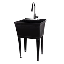 Load image into Gallery viewer, Tehila Standard Freestanding Black Utility Sink with Chrome Finish High-Arc Pull-Down Faucet

