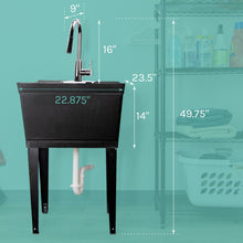 Load image into Gallery viewer, Tehila Standard Freestanding Black Utility Sink with Chrome Finish High-Arc Pull-Down Faucet

