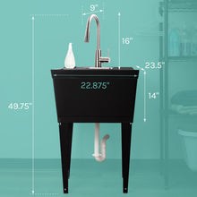Load image into Gallery viewer, Tehila Standard Freestanding Black Utility Sink with Stainless Steel Finish High-Arc Pull-Down Faucet
