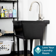 Load image into Gallery viewer, Tehila Standard Freestanding Black Utility Sink with Stainless Steel Finish High-Arc Pull-Down Faucet
