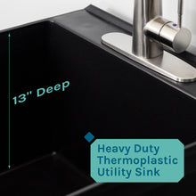 Load image into Gallery viewer, Tehila Standard Freestanding Black Utility Sink with Stainless Steel Finish High-Arc Pull-Down Faucet
