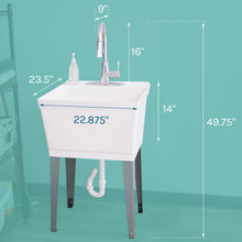Load image into Gallery viewer, Tehila Standard Freestanding White Utility Sink with Chrome Finish High-Arc Pull-Down Faucet

