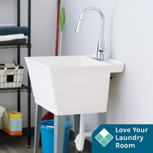 Load image into Gallery viewer, Tehila Standard Freestanding White Utility Sink with Chrome Finish High-Arc Pull-Down Faucet
