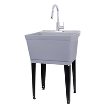 Cargar imagen en el visor de la galería, Tehila Standard Freestanding Grey Utility Sink with Chrome Finish High-Arc Pull-Down Faucet
