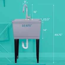 Cargar imagen en el visor de la galería, Tehila Standard Freestanding Grey Utility Sink with Chrome Finish High-Arc Pull-Down Faucet
