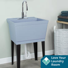 Cargar imagen en el visor de la galería, Tehila Standard Freestanding Grey Utility Sink with Chrome Finish High-Arc Pull-Down Faucet
