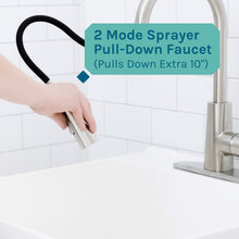 Load image into Gallery viewer, Tehila Standard Freestanding White Utility Sink with Stainless Steel Finish High-Arc Pull-Down Faucet
