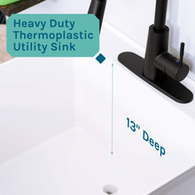 Load image into Gallery viewer, Tehila Standard Freestanding White Utility Sink with Black Finish High-Arc Pull-Down Faucet and Soap Dispenser
