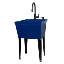 Load image into Gallery viewer, Tehila Standard Freestanding Blue Utility Sink with Black Finish High-Arc Pull-Down Faucet and Soap Dispenser
