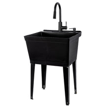 Carregar imagem no visualizador da galeria, Tehila Standard Freestanding Black Utility Sink with Black Finish High-Arc Pull-Down Faucet and Soap Dispenser
