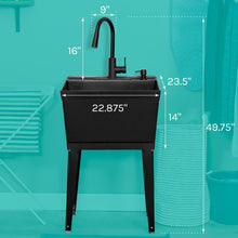 Carregar imagem no visualizador da galeria, Tehila Standard Freestanding Black Utility Sink with Black Finish High-Arc Pull-Down Faucet and Soap Dispenser
