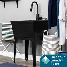 Carregar imagem no visualizador da galeria, Tehila Standard Freestanding Black Utility Sink with Black Finish High-Arc Pull-Down Faucet and Soap Dispenser
