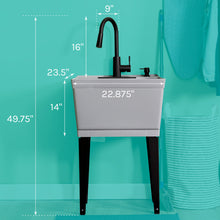 Cargar imagen en el visor de la galería, Tehila Standard Freestanding Grey Utility Sink with Black Finish High-Arc Pull-Down Faucet and Soap Dispenser
