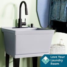 Cargar imagen en el visor de la galería, Tehila Standard Freestanding Grey Utility Sink with Black Finish High-Arc Pull-Down Faucet and Soap Dispenser
