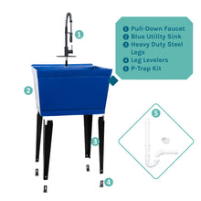 Load image into Gallery viewer, Tehila Standard Freestanding Blue Utility Sink with Black Finish High-Arc Coil Pull-Down Faucet
