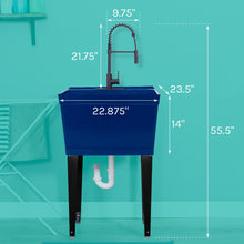 Load image into Gallery viewer, Tehila Standard Freestanding Blue Utility Sink with Black Finish High-Arc Coil Pull-Down Faucet
