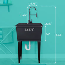 Load image into Gallery viewer, Tehila Standard Freestanding Black Utility Sink with Black Finish High-Arc Coil Pull-Down Faucet
