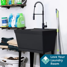 Load image into Gallery viewer, Tehila Standard Freestanding Black Utility Sink with Black Finish High-Arc Coil Pull-Down Faucet
