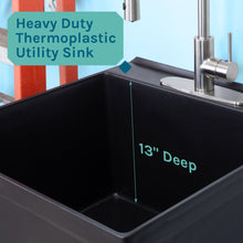 Cargar imagen en el visor de la galería, Tehila Standard Freestanding Black Utility Sink with Stainless Steel Finish High-Arc Coil Pull-Down Faucet
