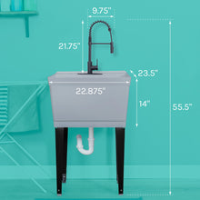 Cargar imagen en el visor de la galería, Tehila Standard Freestanding Grey Utility Sink with Black Finish High-Arc Coil Pull-Down Faucet
