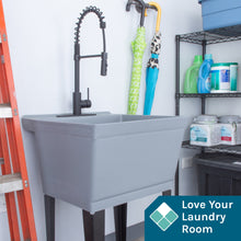 Cargar imagen en el visor de la galería, Tehila Standard Freestanding Grey Utility Sink with Black Finish High-Arc Coil Pull-Down Faucet
