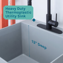 Cargar imagen en el visor de la galería, Tehila Standard Freestanding Grey Utility Sink with Black Finish High-Arc Coil Pull-Down Faucet
