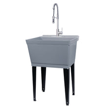 Cargar imagen en el visor de la galería, Tehila Standard Freestanding Grey Utility Sink with Stainless Steel Finish High-Arc Coil Pull-Down Faucet
