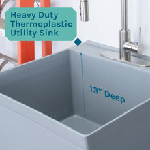 Cargar imagen en el visor de la galería, Tehila Standard Freestanding Grey Utility Sink with Stainless Steel Finish High-Arc Coil Pull-Down Faucet
