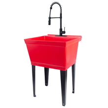 Cargar imagen en el visor de la galería, Tehila Standard Freestanding Red Utility Sink with Black Finish High-Arc Coil Pull-Down Faucet
