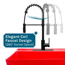 Cargar imagen en el visor de la galería, Tehila Standard Freestanding Red Utility Sink with Black Finish High-Arc Coil Pull-Down Faucet
