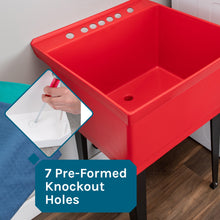 Cargar imagen en el visor de la galería, Tehila Standard Freestanding Red Utility Sink with Stainless Steel Finish High-Arc Coil Pull-Down Faucet
