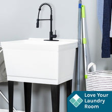 Cargar imagen en el visor de la galería, Tehila Standard Freestanding White Utility Sink with Black Finish High-Arc Coil Pull-Down Faucet
