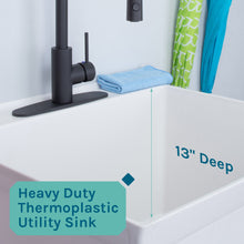 Cargar imagen en el visor de la galería, Tehila Standard Freestanding White Utility Sink with Black Finish High-Arc Coil Pull-Down Faucet
