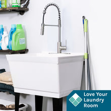 Cargar imagen en el visor de la galería, Tehila Standard Freestanding White Utility Sink with Stainless Steel Finish High-Arc Coil Pull-Down Faucet
