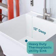 Cargar imagen en el visor de la galería, Tehila Standard Freestanding White Utility Sink with Stainless Steel Finish High-Arc Coil Pull-Down Faucet
